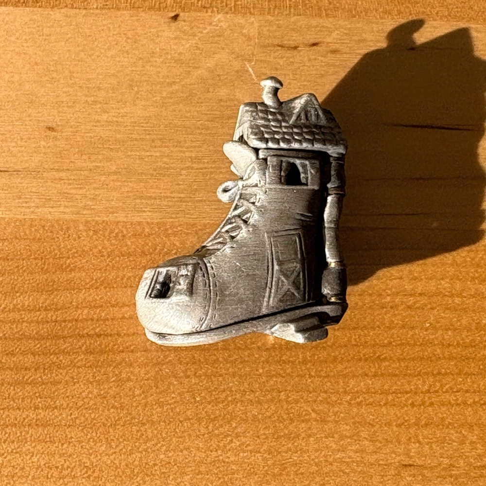 Vintage Silver Kids Shoe Figurine, Old Woman Who Lived in a Shoe brooch, AJC